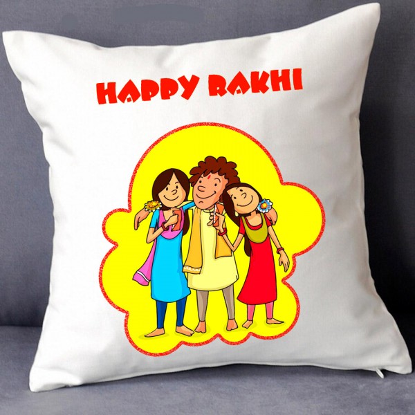 GRABADEAL Colorful Happy Rakhi Cushions gift for Sisters